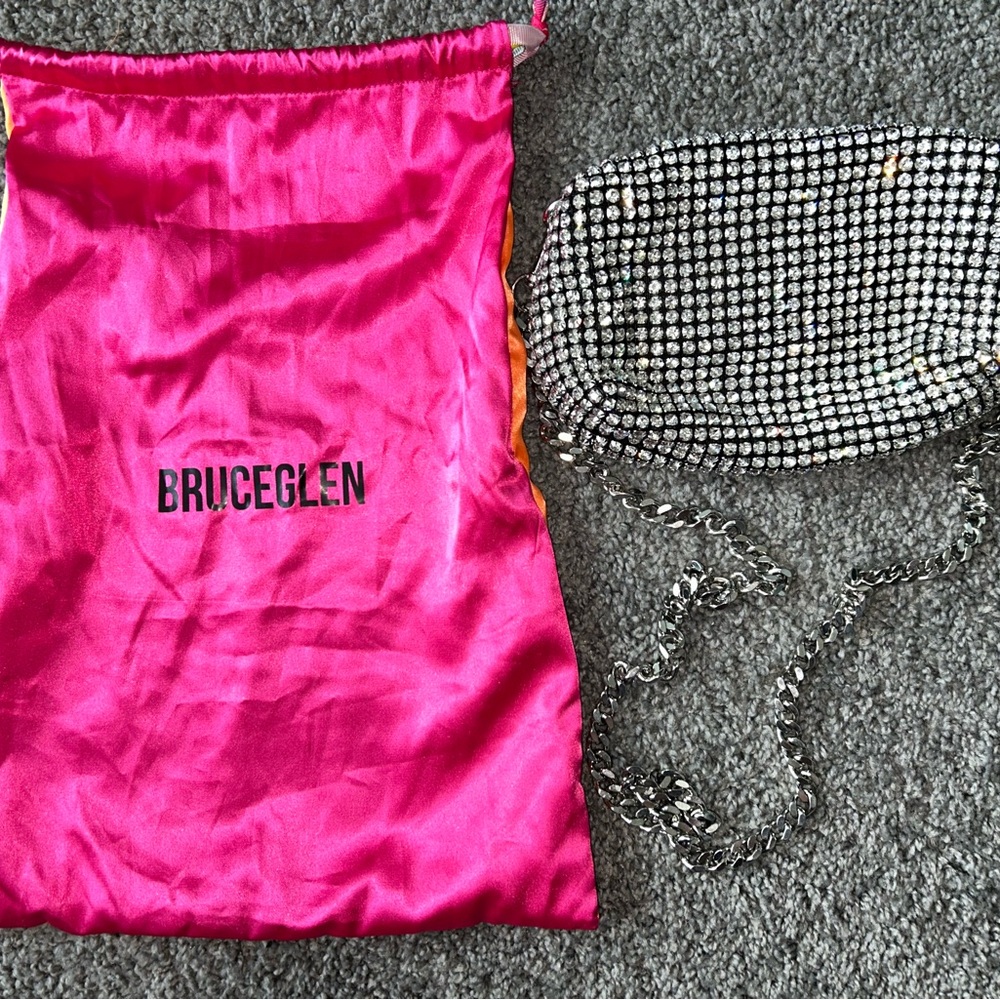 BruceGlen Silver Rhinestone Chain Bag